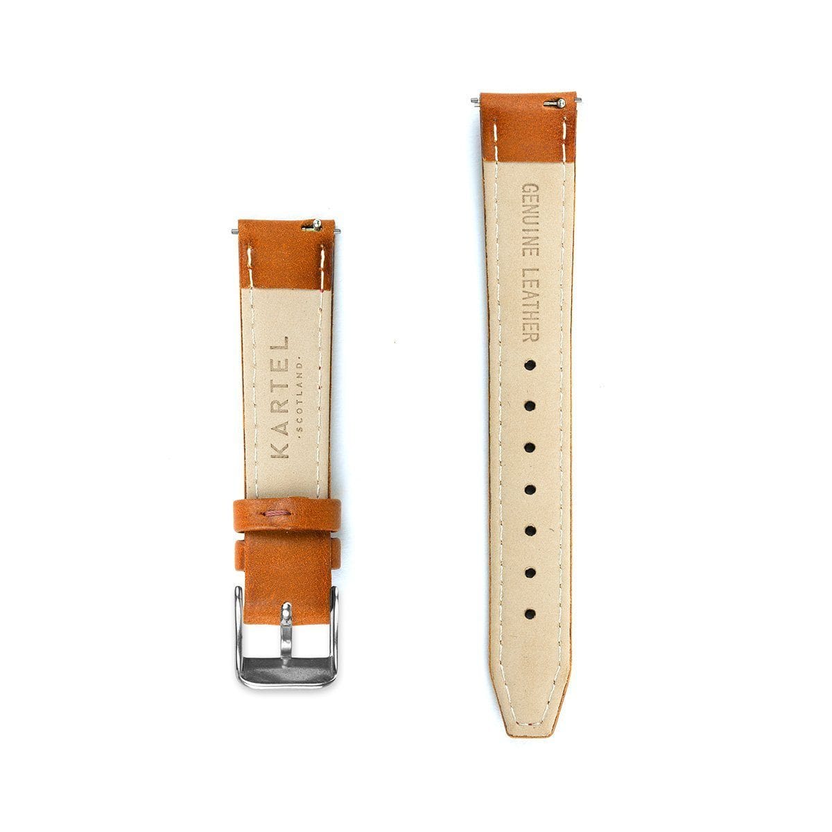 Tangerine Orange Stitched Leather Strap - 16mm Width Watch Strap - Kartel Scotland