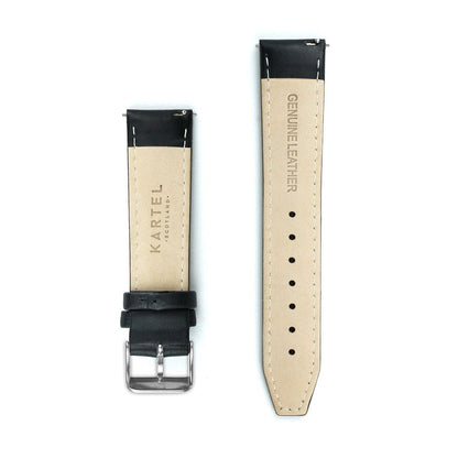 Black Stitched Leather Watch Strap - 20mm Width Watch Strap - Kartel Scotland