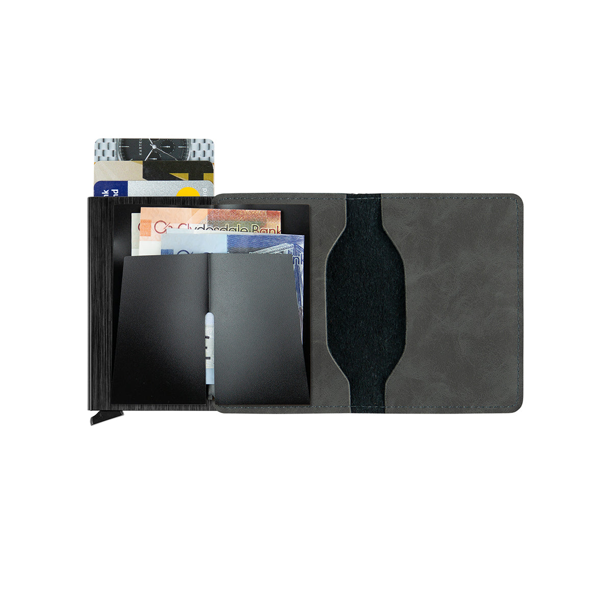 Grey Wallet With Metal Card Holder